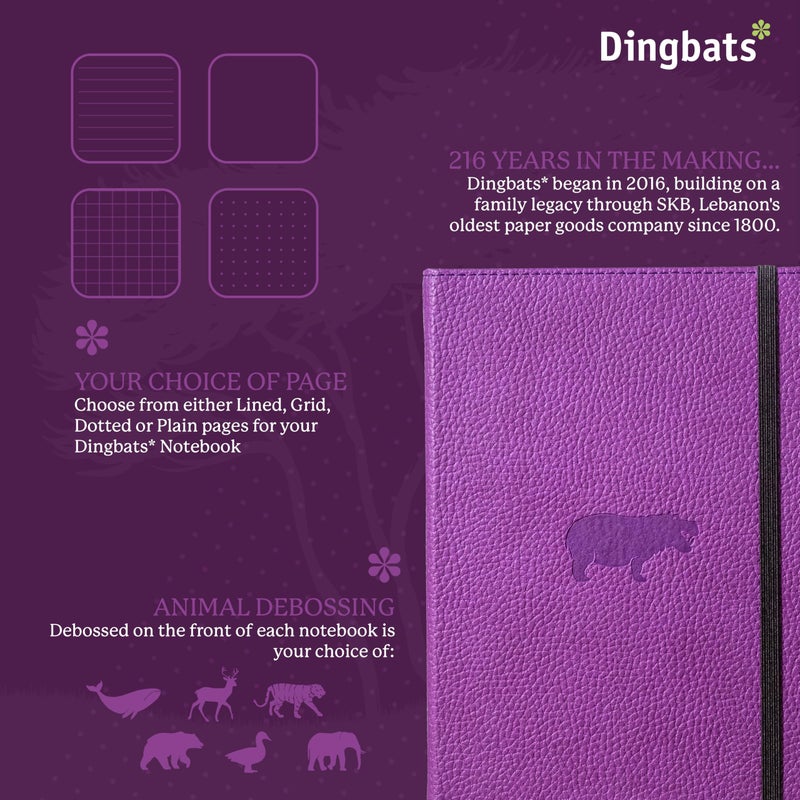 Dingbats* Notebooks Dingbats* Wildlife Grid Writing Journal Notebook A5 - Vegan Leather Hardcover - Ideal for Work, Travel - Pocket, Elastic Closure, & Bookmark - Image 2